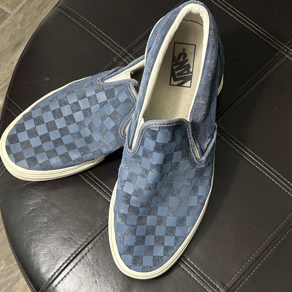 Vans Men's Navy Checkered Slip-On Sneakers